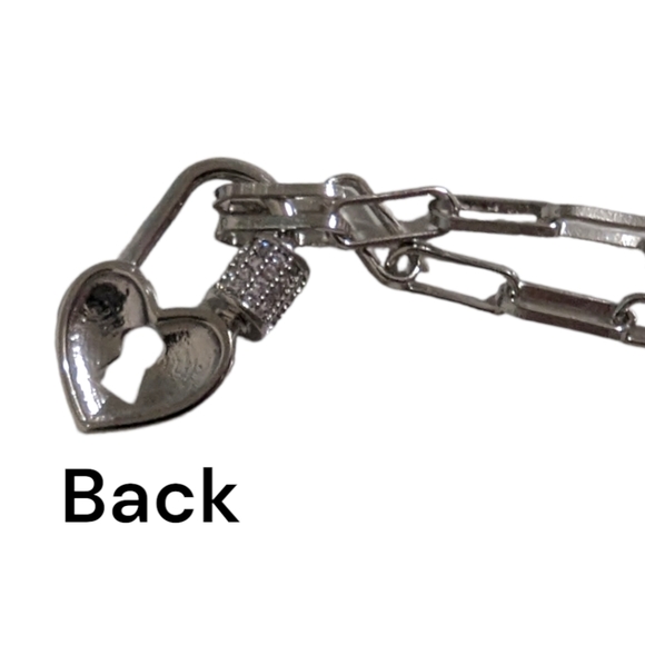 Silver Chain Necklace with Heart Lock Charm - Picture 6 of 7